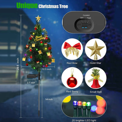 2 Pack Mini Christmas Tree with Lights Ornaments, 20LED-Lights Solar Powered Garden Stake Lights Xmas Tree