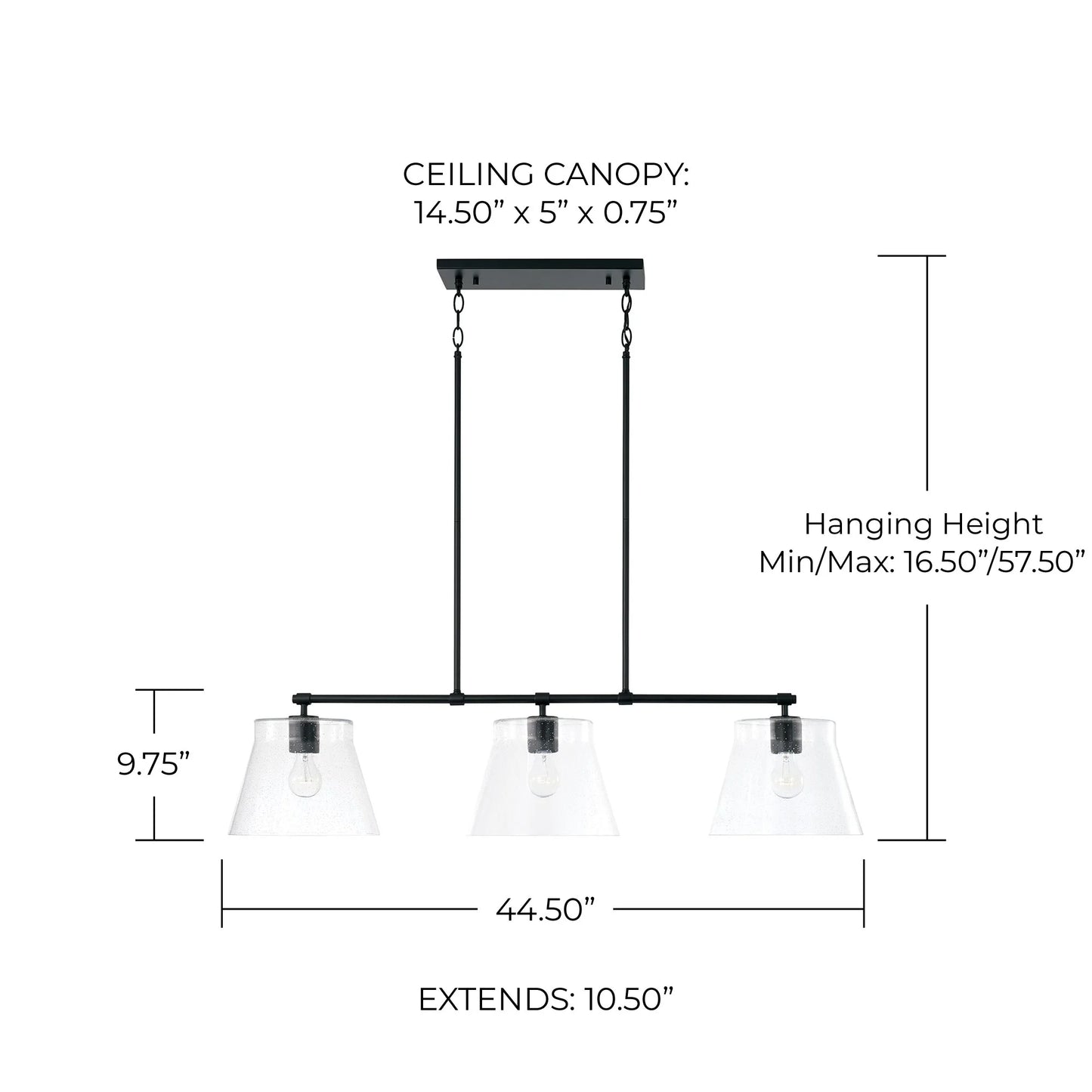 Capital Lighting 846931 Baker 3 Light 45" Wide Linear Chandelier - Black
