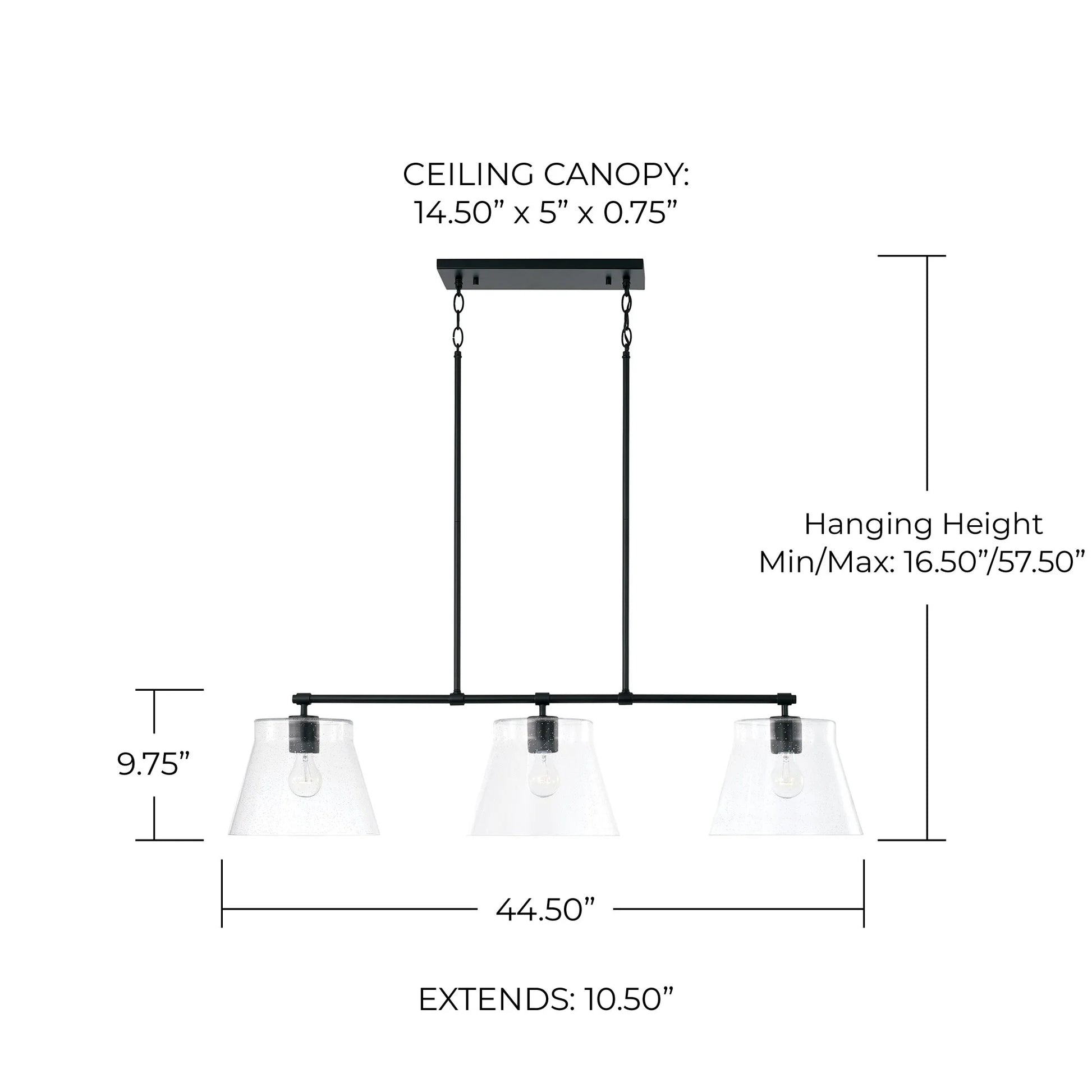 Capital Lighting 846931 Baker 3 Light 45" Wide Linear Chandelier - Black