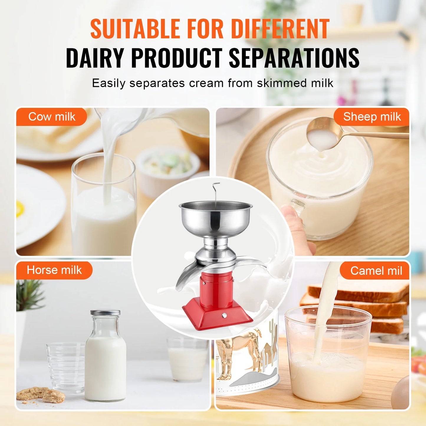KFFKFF Dairy Cream Spin Separator, Constructed from 304 Stainless Steel, Electrical Cream Dividers, 100L/H Production 10500RPM Bovine Milk Separator, 30W Bovine Cream Separator, Milk Clarifier