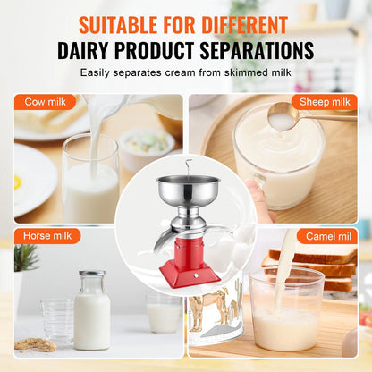 KFFKFF Dairy Cream Spin Separator, Constructed from 304 Stainless Steel, Electrical Cream Dividers, 100L/H Production 10500RPM Bovine Milk Separator, 30W Bovine Cream Separator, Milk Clarifier