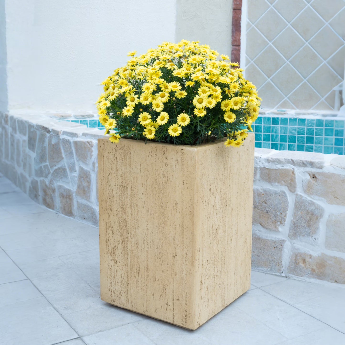 Christopher Knight Home Minimalist 27" H MGO Plant Box, Square Design, Indoor/Outdoor, Travertine Beige