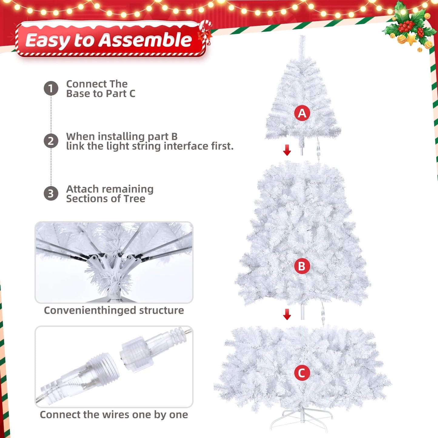 Ktaxon 6.5FT Pre-Lit Christmas Tree, Warm White Lights Pencil Xmas Tree, Slim Christmas Tree with 719 Tips, White