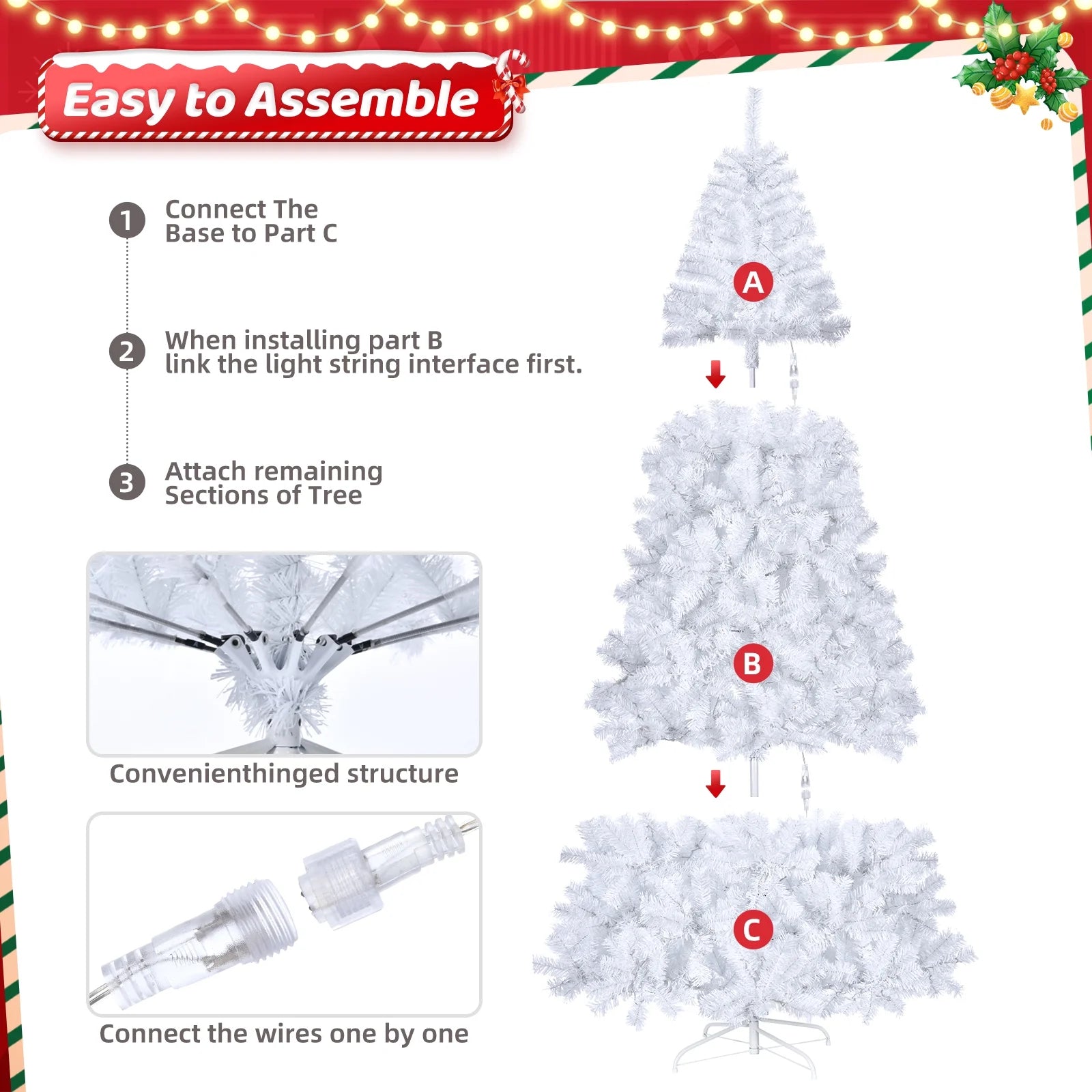 Ktaxon 6.5FT Pre-Lit Christmas Tree, Warm White Lights Pencil Xmas Tree, Slim Christmas Tree with 719 Tips, White