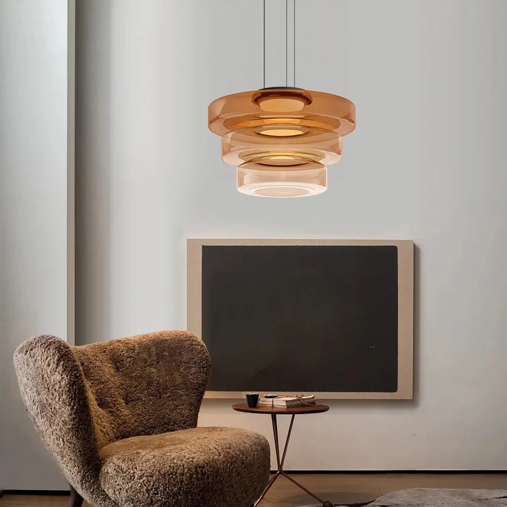 Arturesthome Contemporary Multi-Layer Clear Glass Pendant Lighting, Amber/Green/Grey