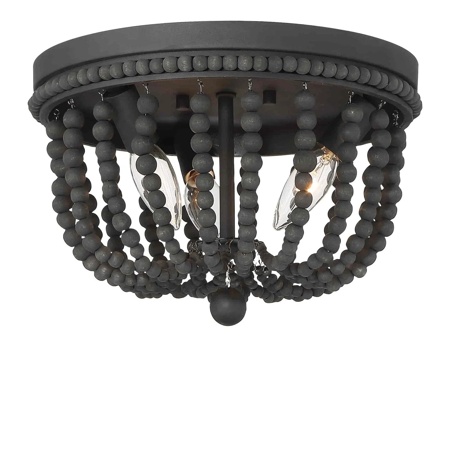 ACROMA Fidenza 3-light Boho Beaded Flush Mount Ceiling Light Farmhouse Coastal Dome Lighting Aged Zinc