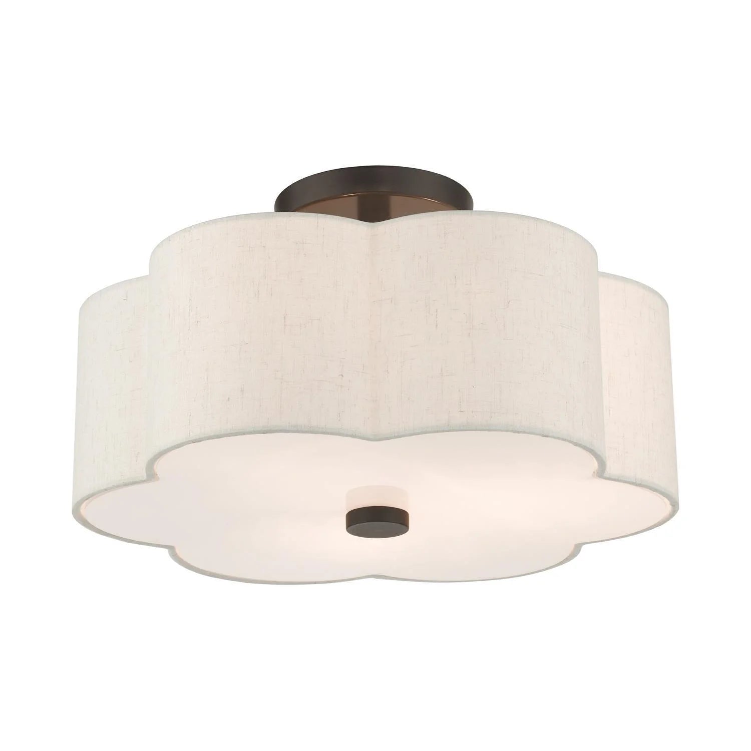 Livex Lighting Solstice 15" 3-Light Metal & Fabric Semi Flush in Brushed Nickel