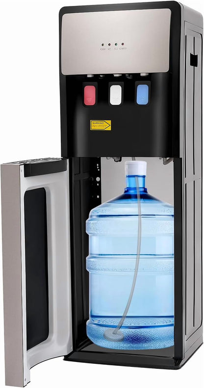 Bottom Loading Water Dispenser for 5 Gallon Bottle, 3 Temperature Settings (Hot, Room & Cold Water), 110V US Plug, 5L/H Rapid Heating, 0.53Gal/H Cooling, Anti-Scald Design for Home/Office (Grey)