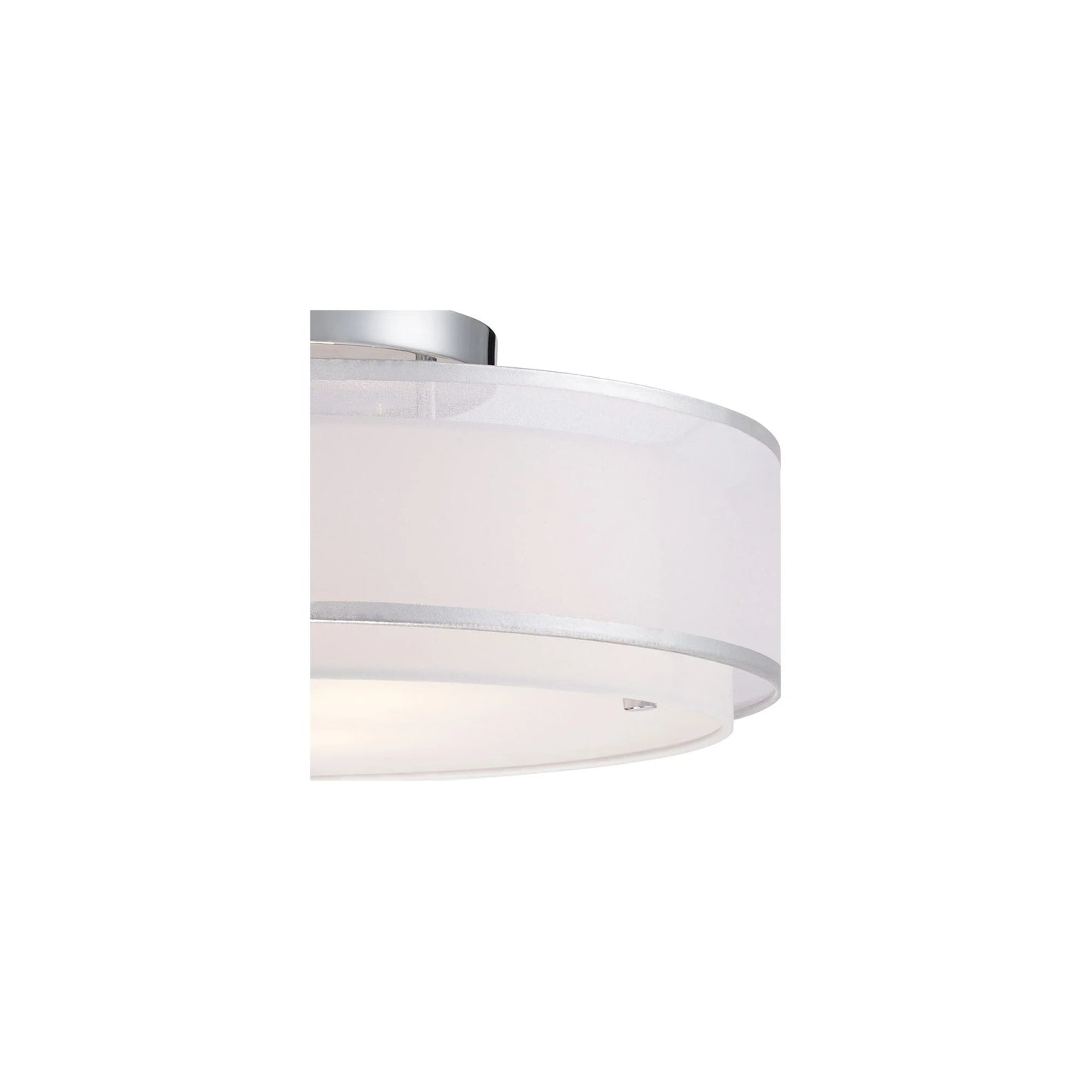 Possini Euro Design Modern Ceiling Lighting Semi Flush Mount Fixture 20" Wide Chrome 3-Light Sheer Outer Off White Inner Drum Shade for Bedroom House