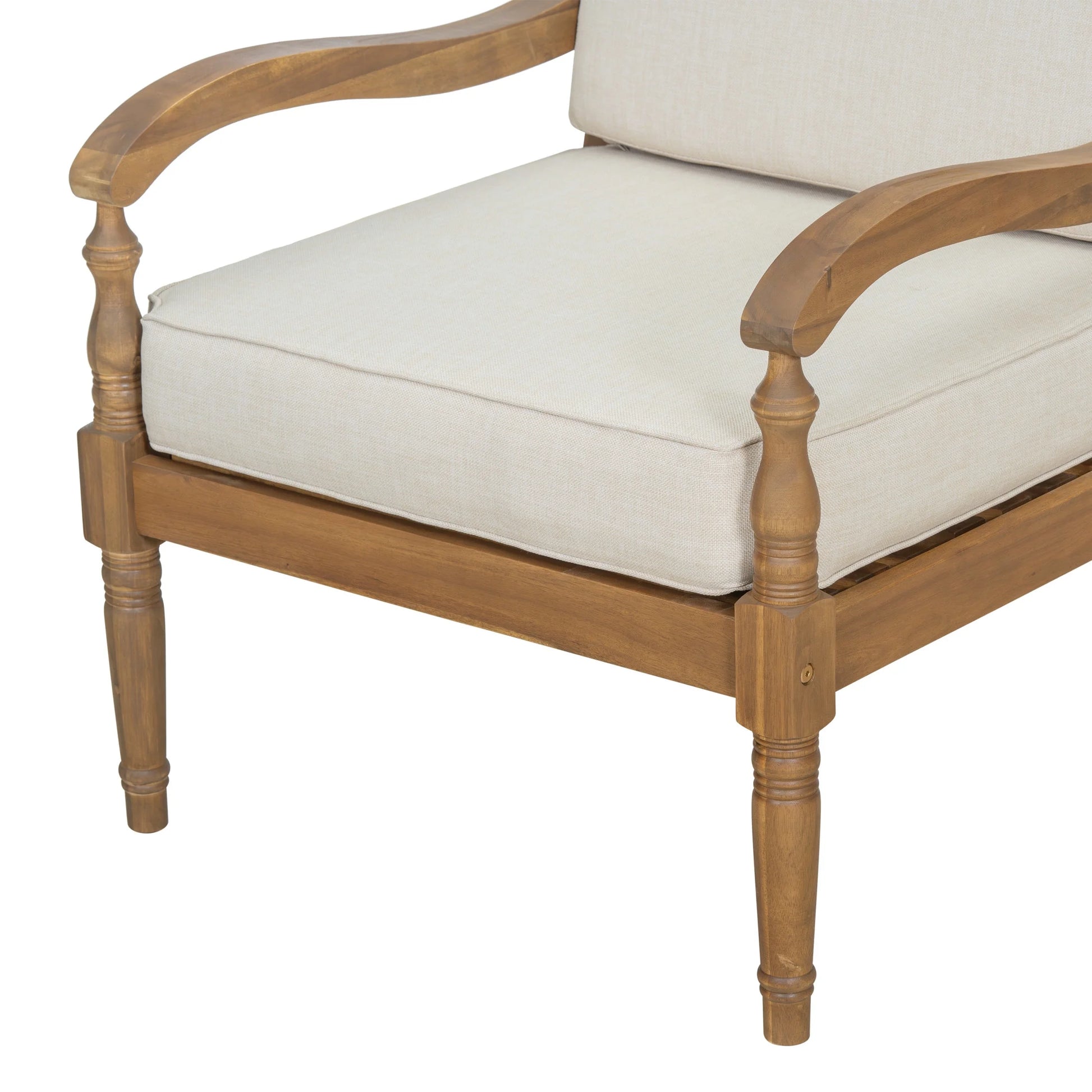 Christopher Knight Home Classic Carved Outdoor Lounge Chair with Cushions, Solid Wood Frame, Beige