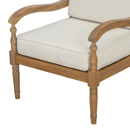 Christopher Knight Home Classic Carved Outdoor Lounge Chair with Cushions, Solid Wood Frame, Beige