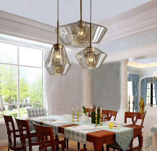 Pendant Lighting Glass Triple Hanging Pendant Light Fixture Glass,Vintage Hanging Ceiling Light Fixture, Fixture Glass Surrounded LED Lighting Fixture Kitchen, Island, Table Hallway Interior Lighting