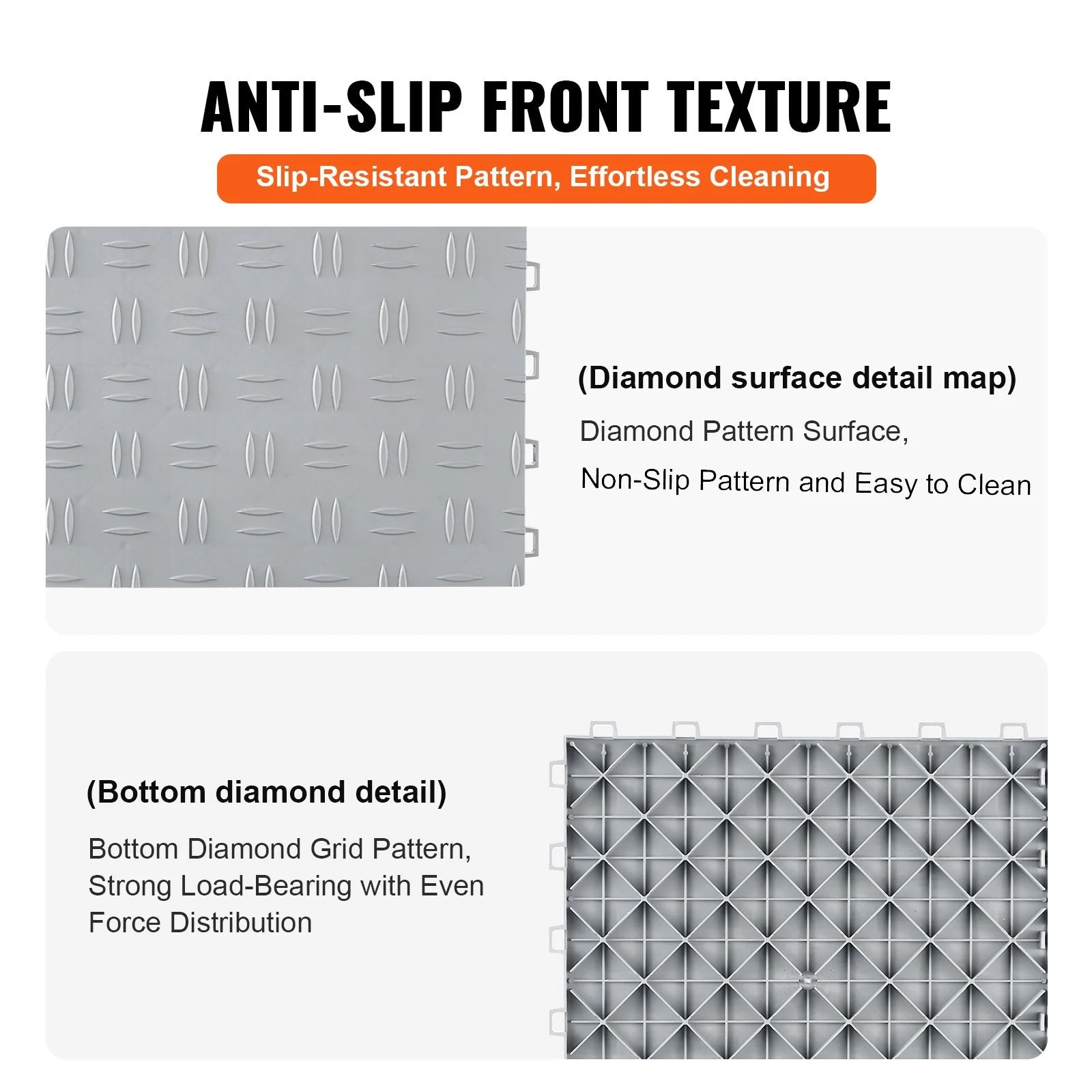 KFFKFF Garage Tiles 12x12 in 50 Piece Garage Floor Tiles Silver Interlocking