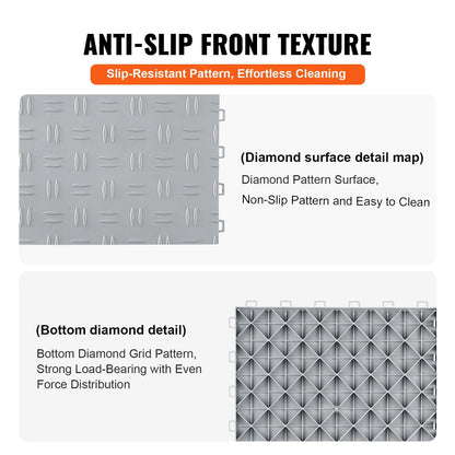 KFFKFF Garage Tiles 12x12 in 50 Piece Garage Floor Tiles Silver Interlocking