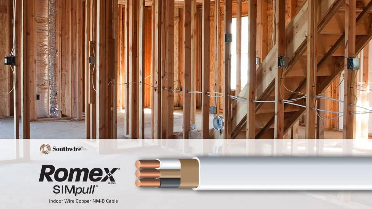 Southwire 100' 14/2 w ground Romex brand SIMpull residential indoor electrical wire type NM-B 28827423, White