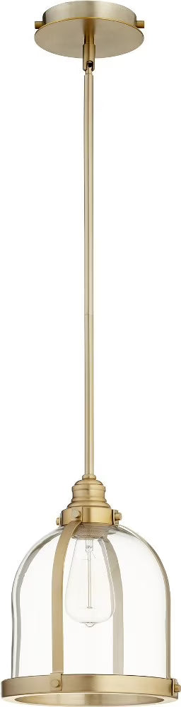 886-8086-Quorum Lighting-Banded Dome - 1 Light Pendant in Transitional style - 9.5 inches wide by 11 inches high-Aged Brass/Oiled Bronze Finish