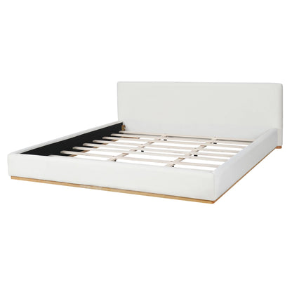 Christopher Knight Home Queen Bed with Velvet Upholstery, Solid Wood Platform, Padded Headboard, White