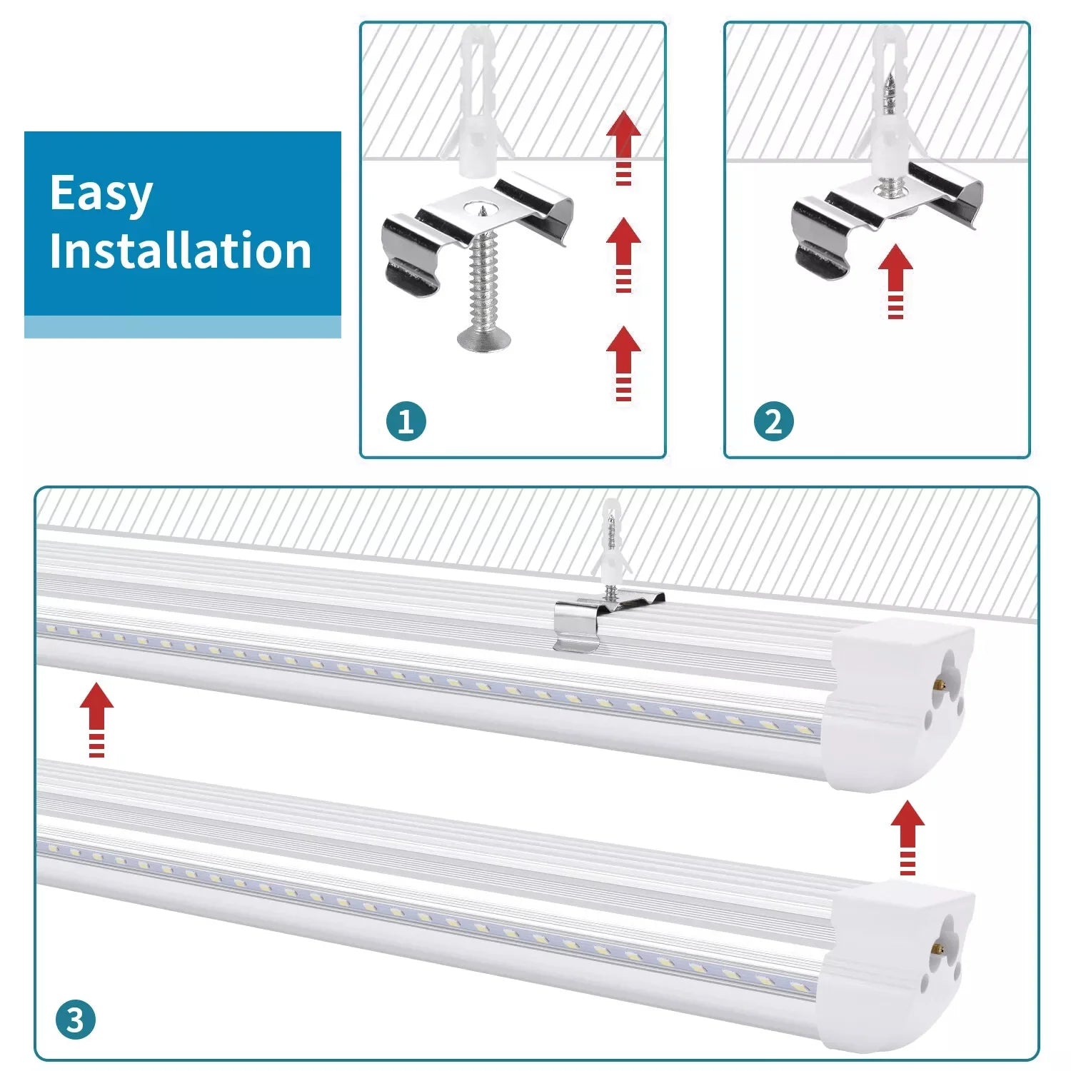 8FT LED Shop Light Fixture, White 12 PackT8 Integrated Tube Lights, 100W 15000LM 6500K High Output Clear Cover, V Shape 270 Degree Lighting for Garage Warehouse, Upgraded Lights Plug and Play