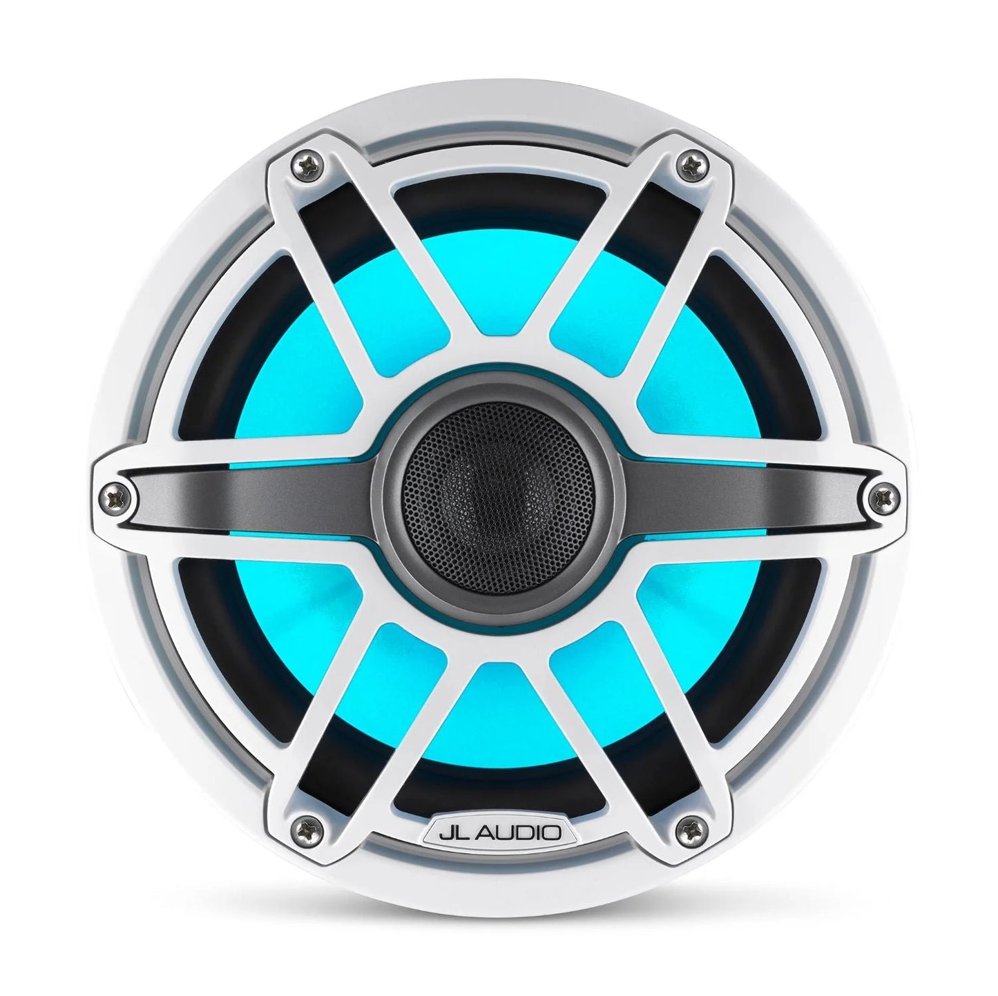 JL Audio M6-880X-S-GwGw-i 8.8-inch (224 mm) Marine Coaxial Speakers with Transflective LED Lighting, Gloss White Trim Ring, Gloss White Sport Grille