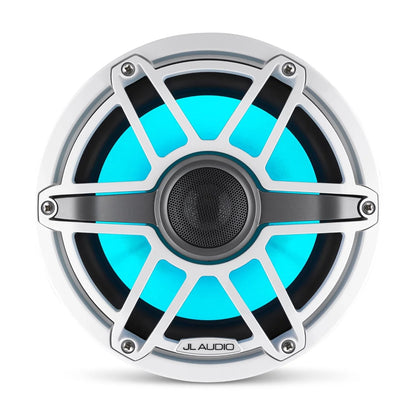 JL Audio M6-880X-S-GwGw-i 8.8-inch (224 mm) Marine Coaxial Speakers with Transflective LED Lighting, Gloss White Trim Ring, Gloss White Sport Grille