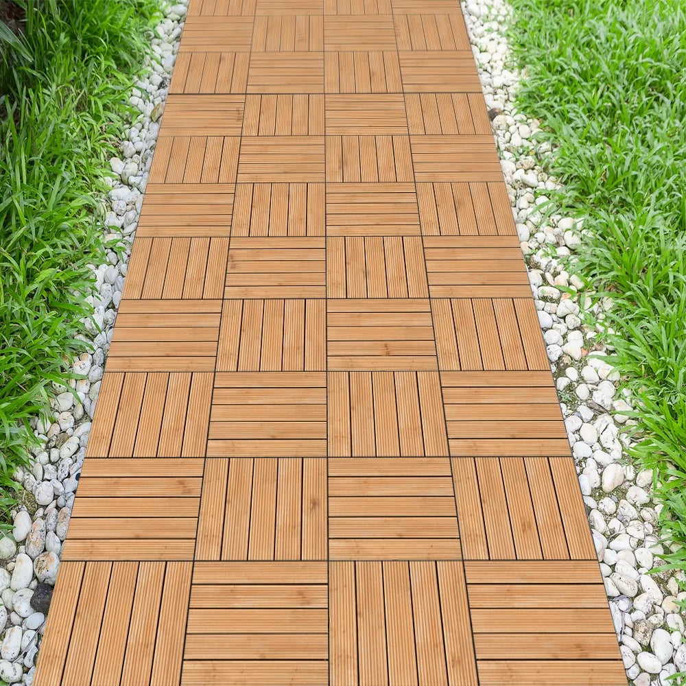 Renwick 12" x 12" Square Wooden Floor Tiles, 27 Pieces, Natural Wood
