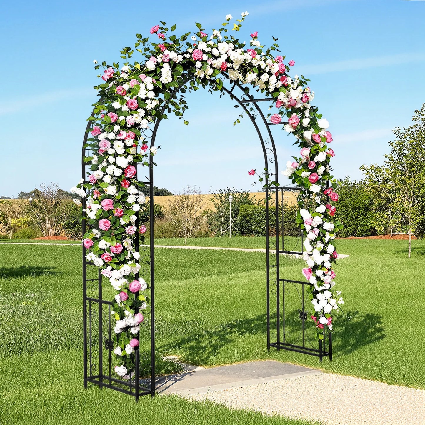 Ktaxon Garden Arbor, Arch Archway for Wedding Ceremony Party, Steel Garden Trellis for Plant Climbing, Christmas Garden Decorations Pergola for Garden, Backyard, Lawn