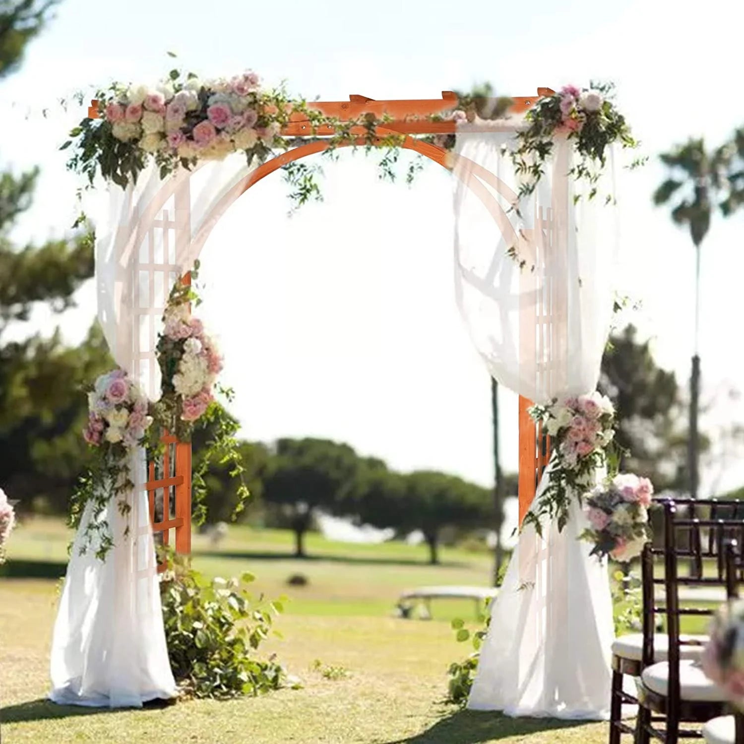 Galaxera 85in Wooden Arbor, Wedding Arch for Ceremony, Wood Trellis for Plant Climbing, Christmas Decor Pergola for Garden Backyard, Lawn (Teak)