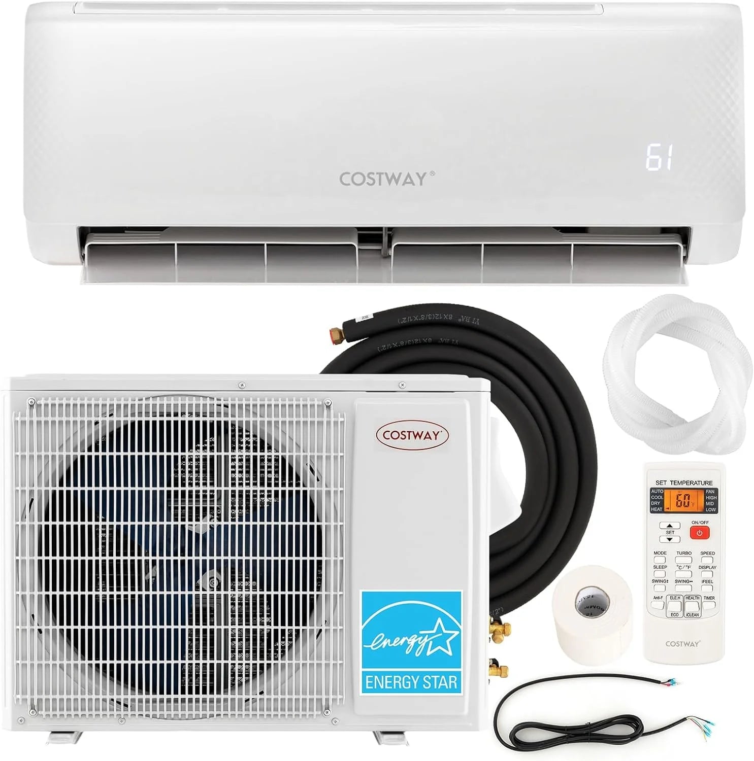 12000BTU Split Air Conditioner, Wall Mount, 21 SEER2, Cooling and Heating, Heating and Frost Protection, Quiet Operation, Energy Efficient, With Remote, Temperature Controls 750 sq. ft.