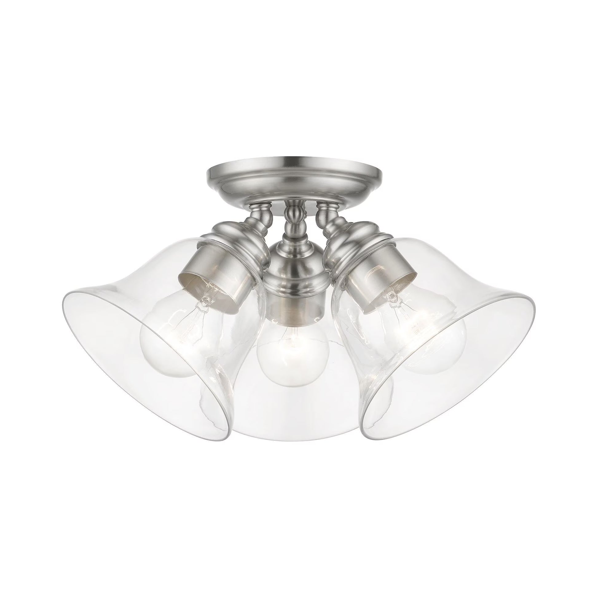 46489-04-Livex Lighting-Moreland - 3 Light Large Semi-Flush Mount In Transitional Style-7.5 Inches Tall and 14.5 Inches Wide-Black Finish