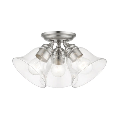 46489-04-Livex Lighting-Moreland - 3 Light Large Semi-Flush Mount In Transitional Style-7.5 Inches Tall and 14.5 Inches Wide-Black Finish