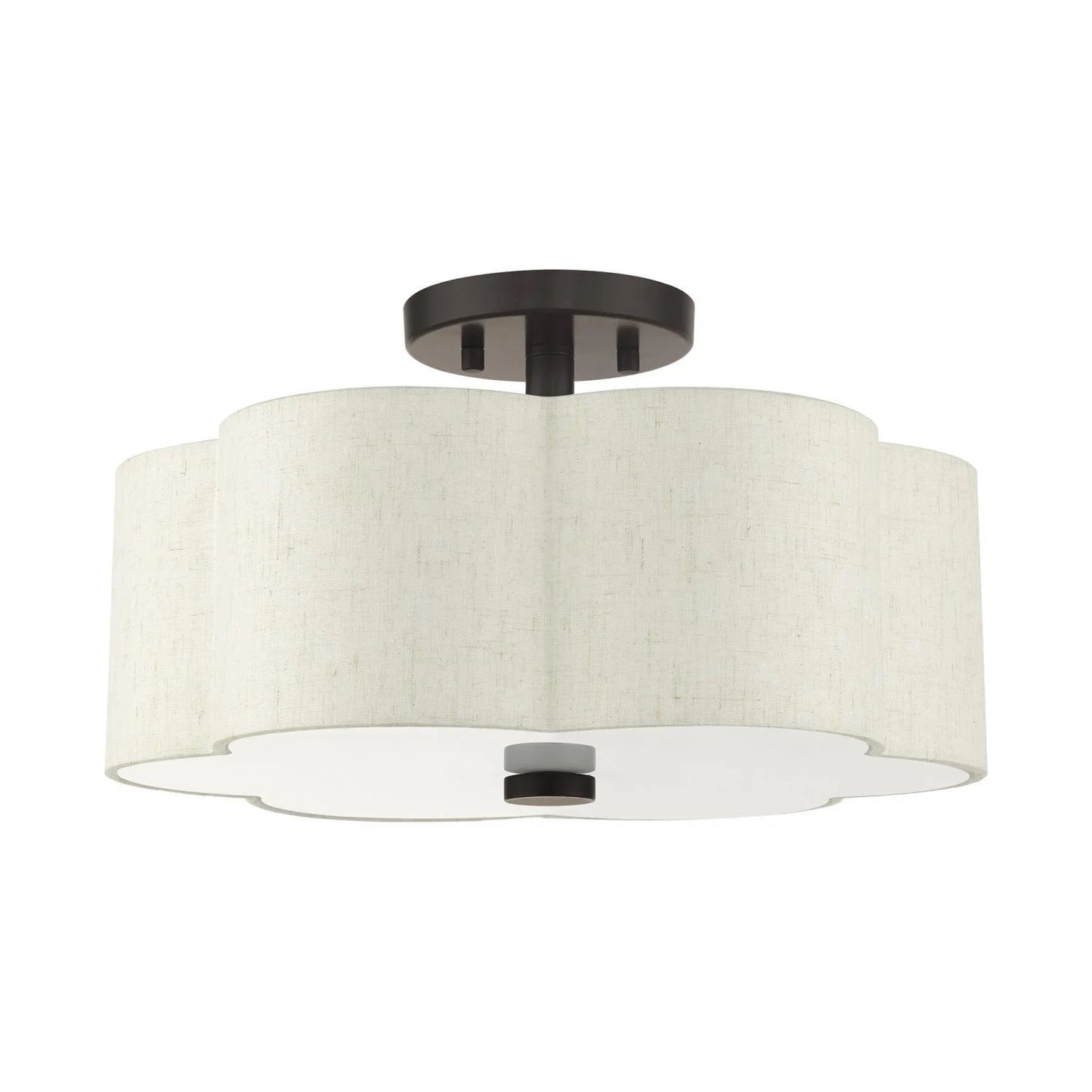 Livex Lighting Solstice 15" 3-Light Metal & Fabric Semi Flush in Brushed Nickel