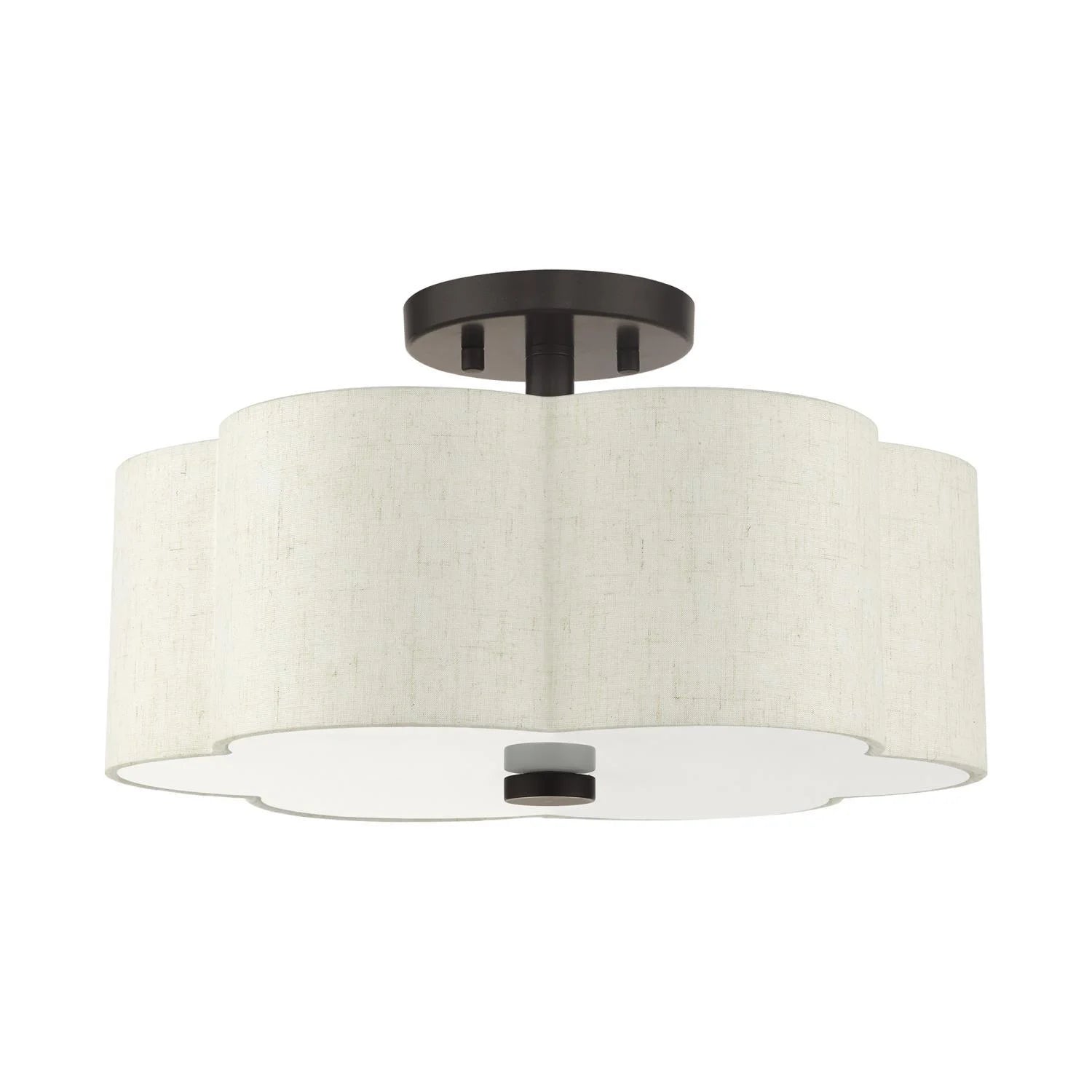 Livex Lighting Solstice 15" 3-Light Metal & Fabric Semi Flush in Brushed Nickel