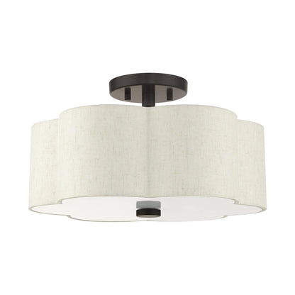 Livex Lighting Solstice 15" 3-Light Metal & Fabric Semi Flush in Brushed Nickel