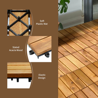 Patiojoy 27PCS 12"x12" Patio Interlocking Tiles Acacia Slat Wood Garden Outdoor &Indoor