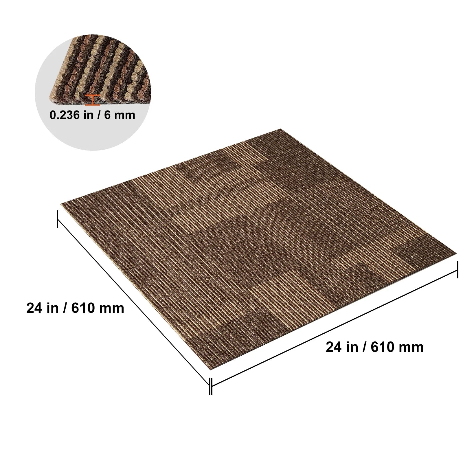 KFFKFF Carpet Squares, 24"x 24", Reusable with Attached Cushioning, Comfortable Padded Carpet Tiles, Simple Self-Installation for Living Room and Bedroom (24 Tiles, Varied Brown)
