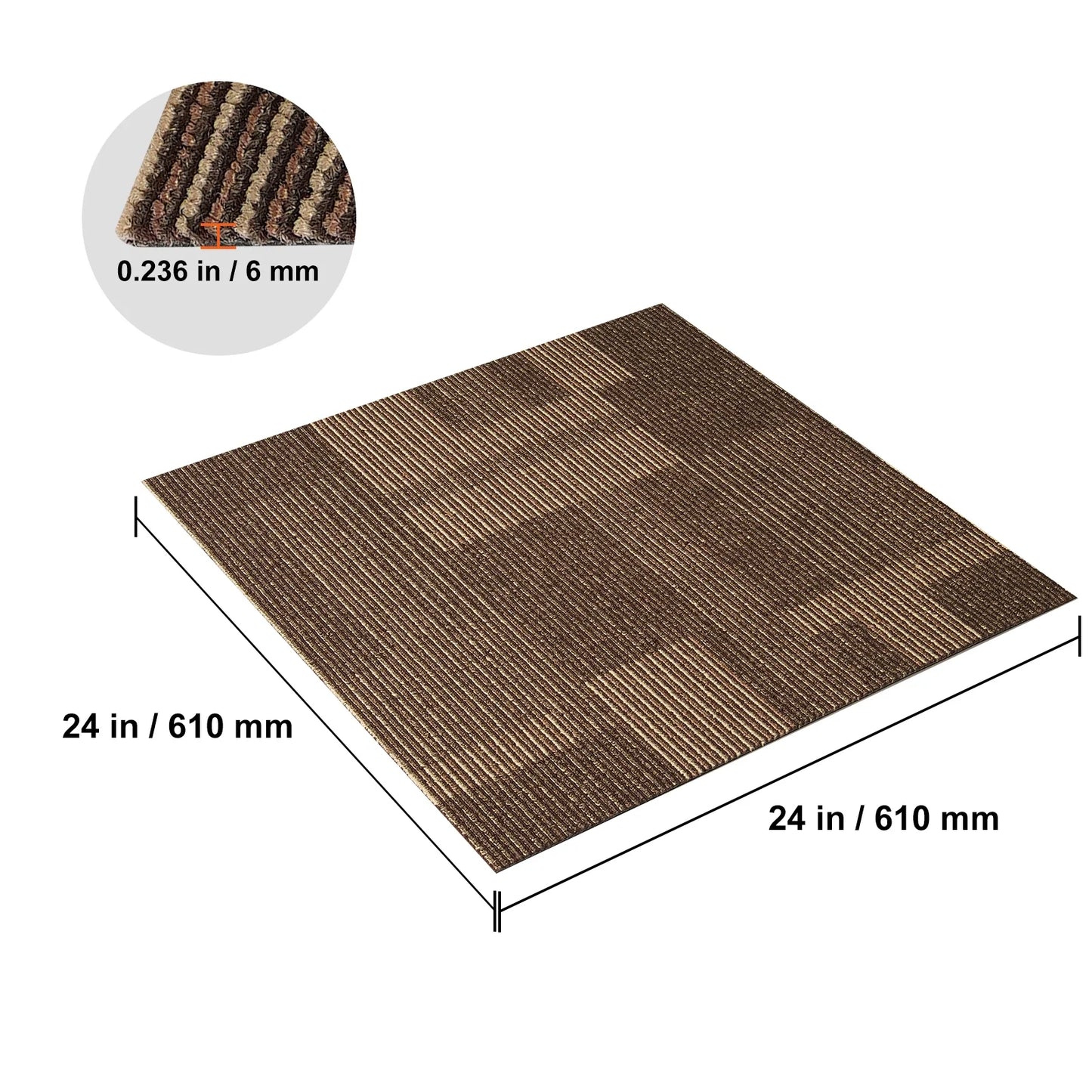 KFFKFF Carpet Tile Floor 24pcs Squares w/Padding Attached 20"x 20"Mixed Brown