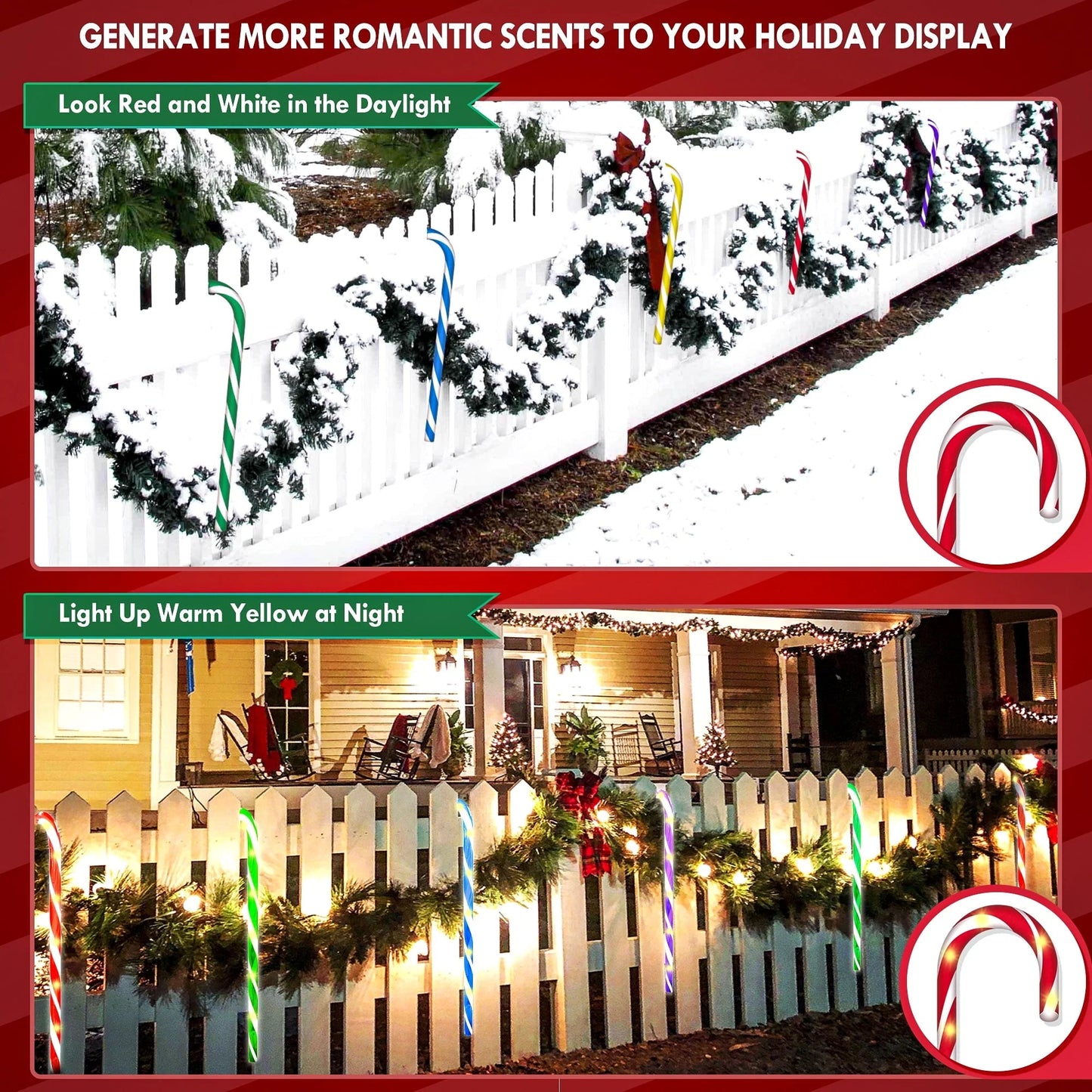 Christmas Pathway Lights Outdoor 21" 10 Pack 8 Lighting Modes Flickering Pathway Christmas Marker Lights Outdoor Waterproof Christmas Lighting Decoration Light