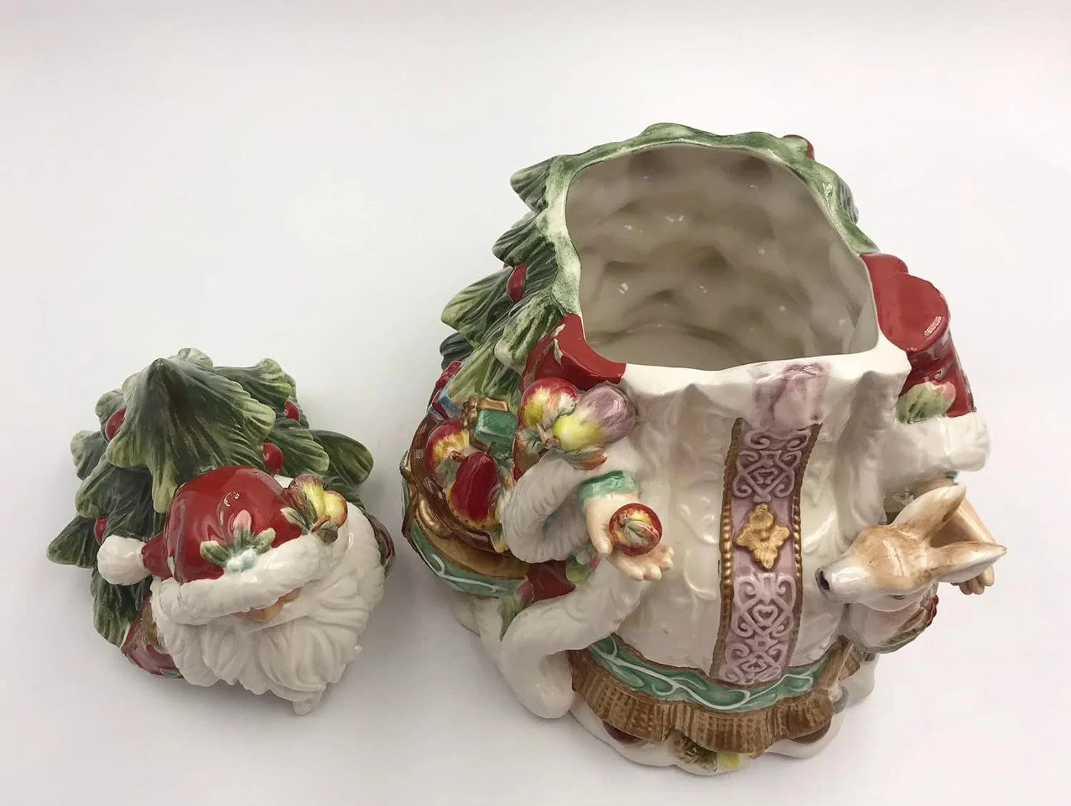 Cosmos Gifts 10545 Fine Ceramic Victorian Harvest Santa with Deer and Christmas Tree Cookie Jar, 11-1/4" H