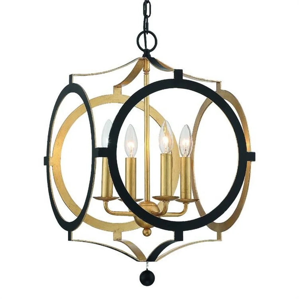 ODE-704-BK-GA-Crystorama Lighting-Odelle - Four Light Chandelier in Classic Style - 20 Inches Wide by 20 Inches High-Matte Black/Antique Gold Finish