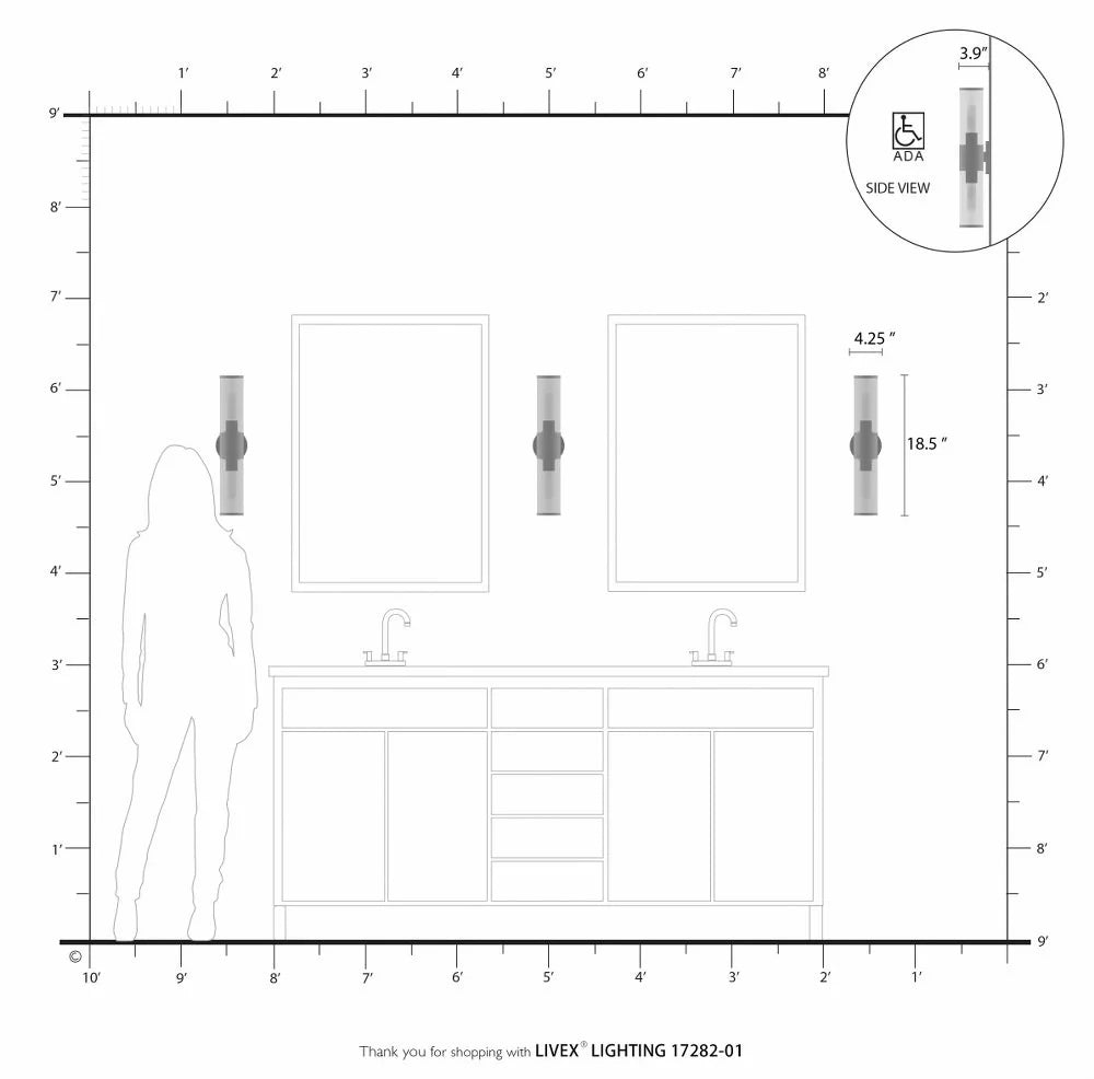 Livex Lighting Banca 2-Light Metal & Glass ADA Vanity Sconce in Polished Chrome
