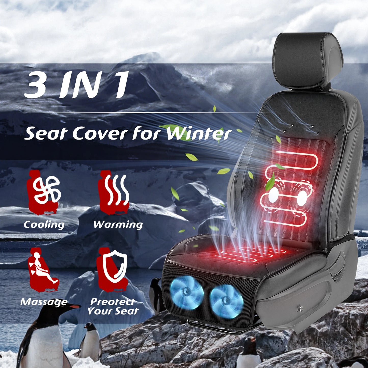Paffenery 2025 Heating and Cooling Seat Cover Front Seat, 12V-24V Ventilated Cooling Car Seat Cushion, Cooled Seat Cover for Car SUV Truck Universal Fit, Fashion Black