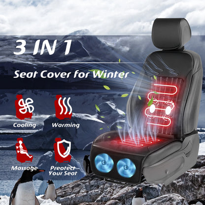 Paffenery 2025 Heating and Cooling Seat Cover Front Seat, 12V-24V Ventilated Cooling Car Seat Cushion, Cooled Seat Cover for Car SUV Truck Universal Fit, Fashion Black
