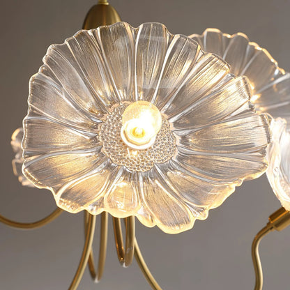 Lotus Leaf Glass Pendant Lights Fixtures Hanging Lamp,French Classic floral pendant Lighting Modern Nordic Chandeliers with 6-Lights,for Living Room Dining Room Bedroom