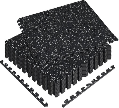 Bistlass Interlocking EVA Foam Floor Tiles, 12-Pack (48 sq ft) 0.56" Thick High-Density Black Tiles for Gym Equipment, Home Workouts & Protective Flooring