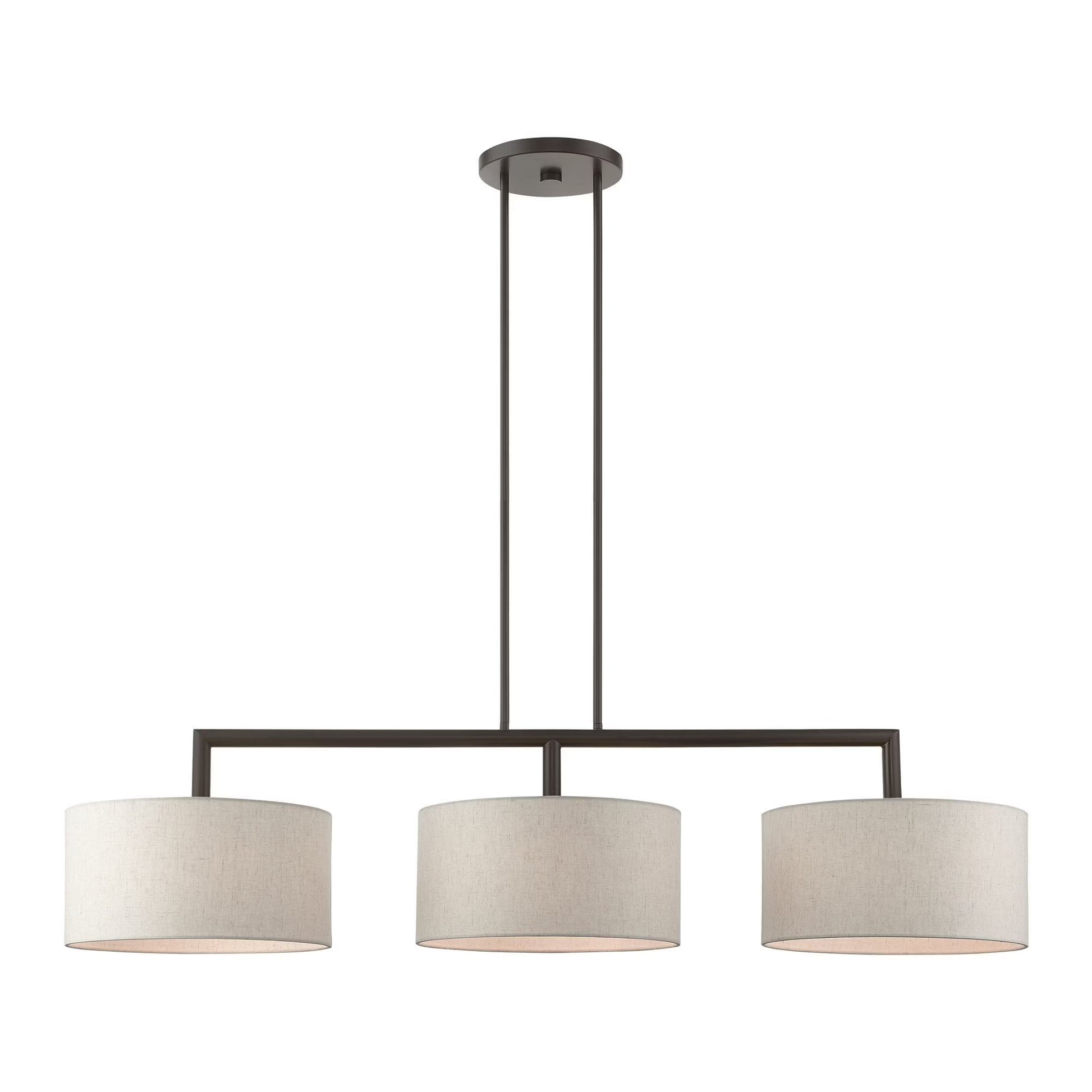 Livex Lighting Monroe 3-Light Metal & Fabric Linear Chandelier in English Bronze