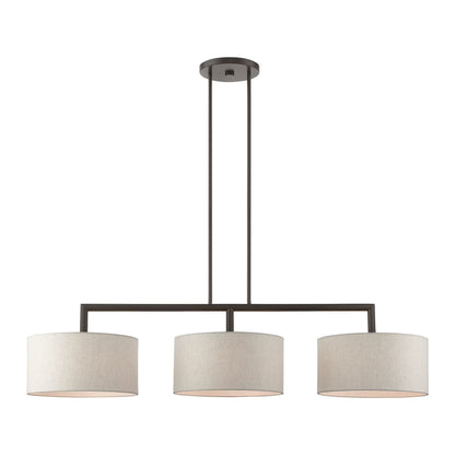 Livex Lighting Monroe 3-Light Metal & Fabric Linear Chandelier in English Bronze