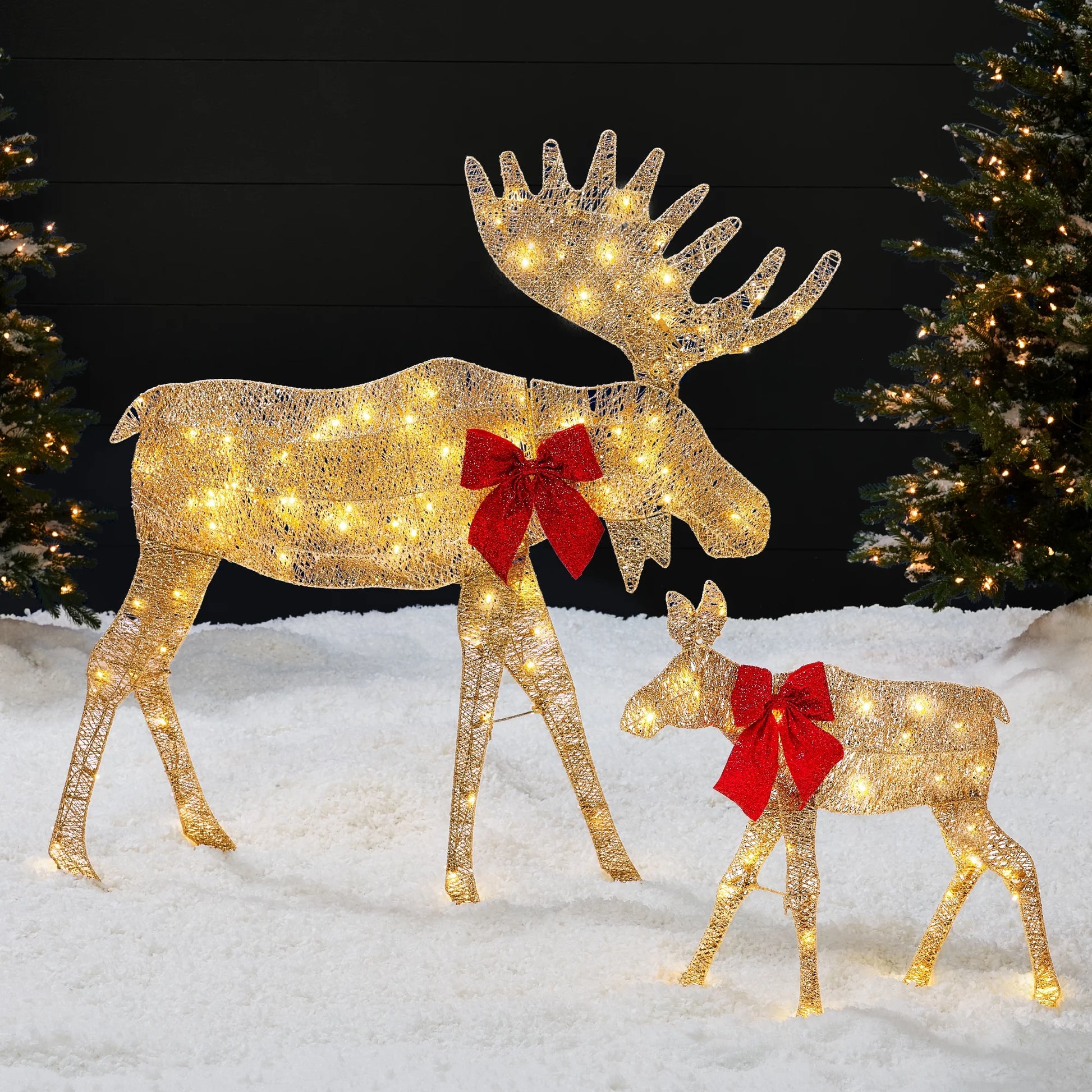 Best Choice Products 4ft 2-Piece Lighted 2D Christmas Moose Set Outdoor Decor w/125 LED Lights, Stakes - Rattan
