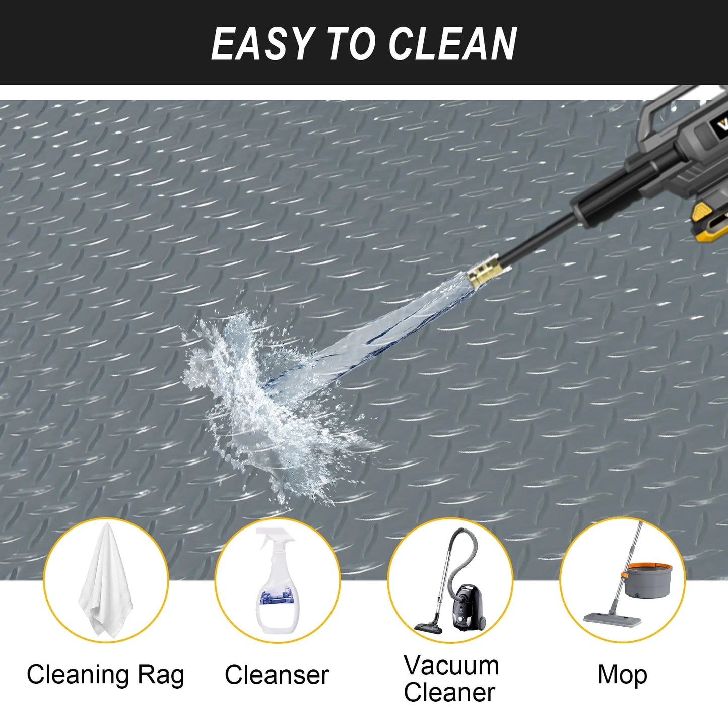7.5x25 FT Garage Floor Mat, 2.8mm Thickened Flooring Roll for Under Car with 20Pcs Tapes, 188SQFT Diamond Plate, Non-Slip Floor Protector Mat for Garage, Warehouse, Gyms, Trailer