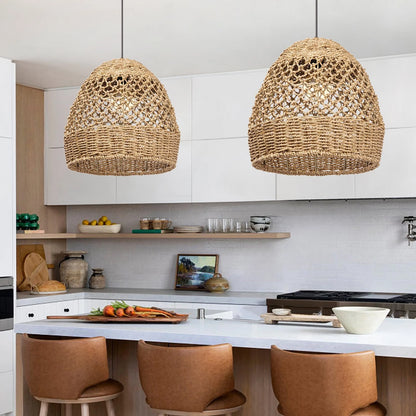 Arturesthome Creative Seagrass Pendant Lamp Rattan Lampshade Handmade Weave Lighting Modern Hanging Ceiling Light Fixture for Cafe Bar