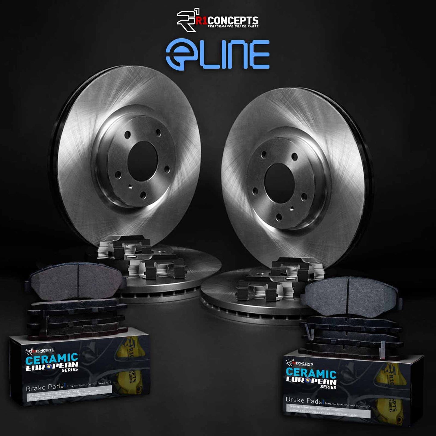 R1 Concepts Front Rear Brakes and Rotors Kit |Front Rear Brake pads| Brake Rotors and Pads| Euro Ceramic Brake Pads and Rotors| Hardware Kit WFTH2-31041